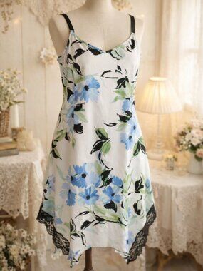 Apt. 9 White Blue Floral Lace Slip Nightgown XL Cottagecore Romantic Sleepwear